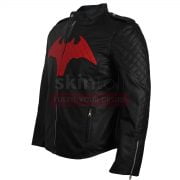 BATMAN BEYOND COMIC MOVIE RED AND BLACK LOGO MEN’S WINTER HALLOWEEN LEATHER JACKET LEFT