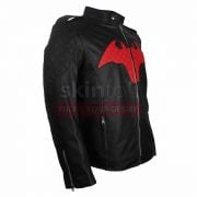BATMAN BEYOND COMIC MOVIE RED AND BLACK LOGO MEN’S WINTER HALLOWEEN LEATHER JACKET RIGHT