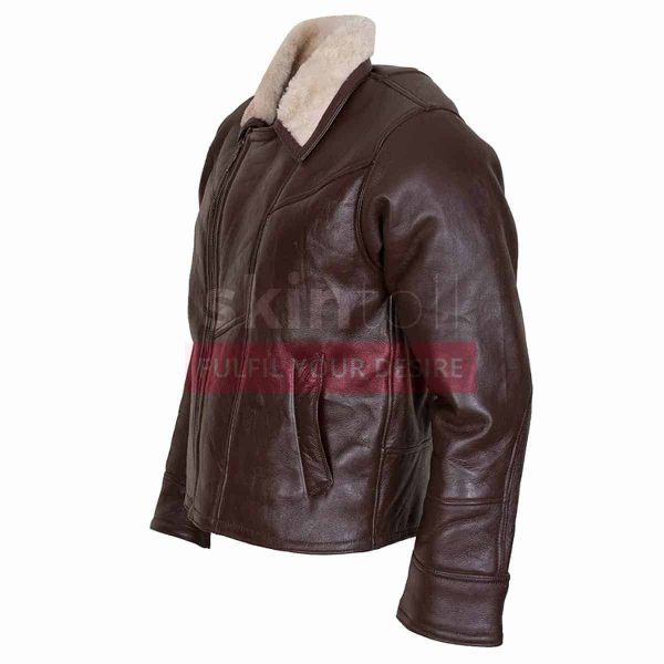 B3 Aviator Ginger Fur Lined Hooded Winters Warm Brown Leather Jacket