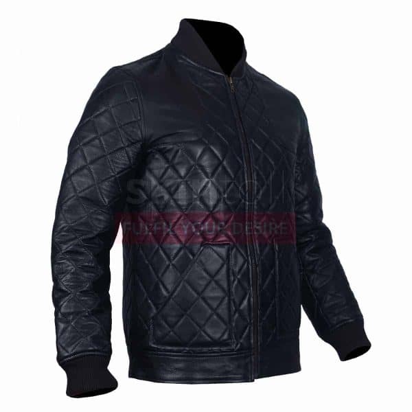 Classic Diaamond Quilted Motorcycle Fashion Rider Black Racer Leather Jacket