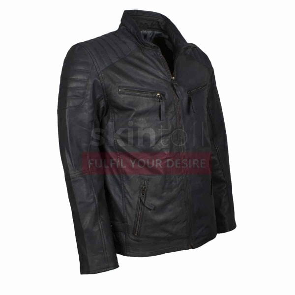 Grey Biker Motorcycle Leather Jacket