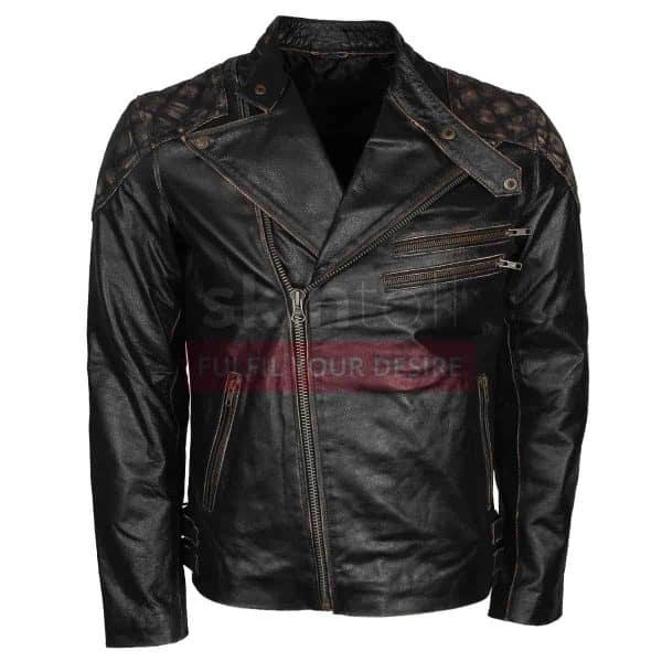 Motorbiker Skull Rider Distressed Leather Jacket