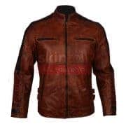 Motorbiker Vintage Brown Waxed Cafe Racer Leather Jacket