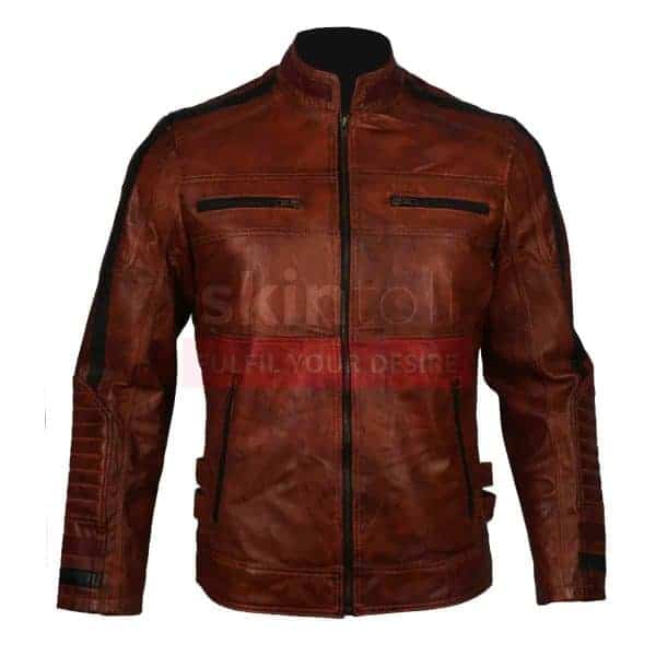 mens vintage cafe racer motorcycle jacket brown waxed leather