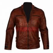 Motorbiker Vintage Brown Waxed Cafe Racer Rider Leather Jacket