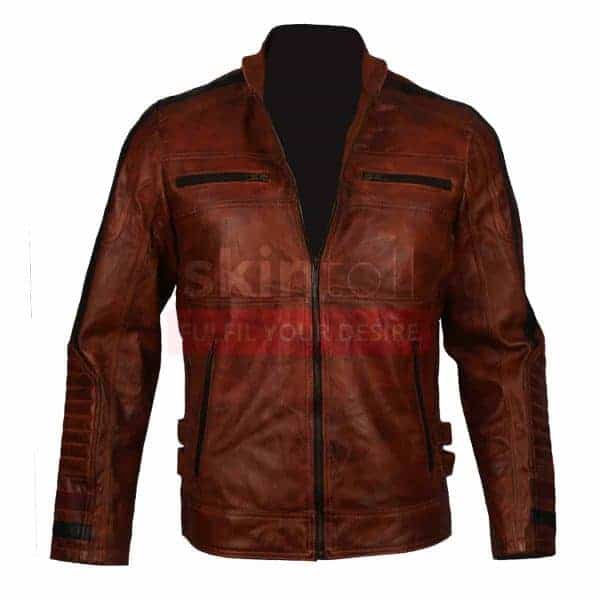 Cafe Racer Motorbiker Vintage Brown Waxed Leather Jacket