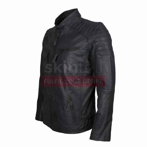 Grey Biker Motorcycle Leather Jacket