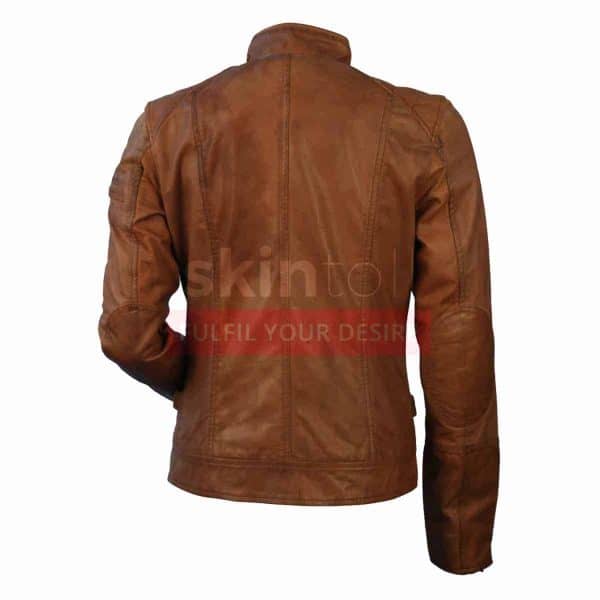 New Classic Brown Women Motorcycle Biker LambSkin Leather Jacket.jpg