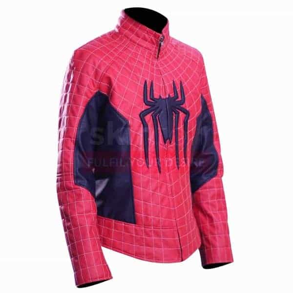 Spiderman 2 Peter Parker Mens Red And Blue Cosplay Leather Jacket