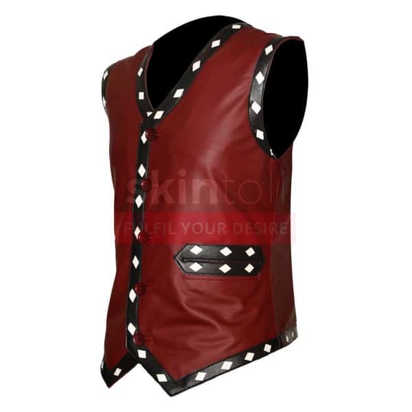 The Warriors Movie White Diamond Maroon Motorcycle Leather Vest Jacket