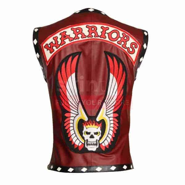 The Warriors Movie White Diamond Maroon Motorcycle Leather Vest Jacket