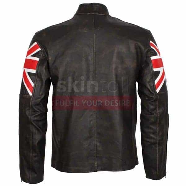 UK Flag Brown Motorcycle Leather Jacket