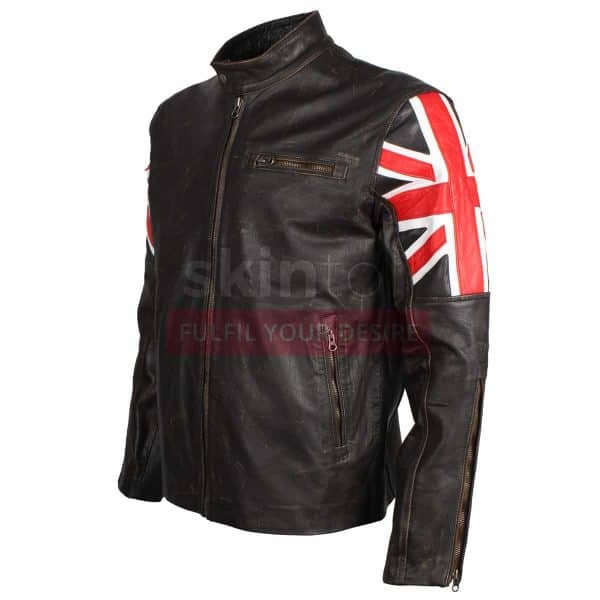 UK Flag Brown Motorcycle Leather Jacket