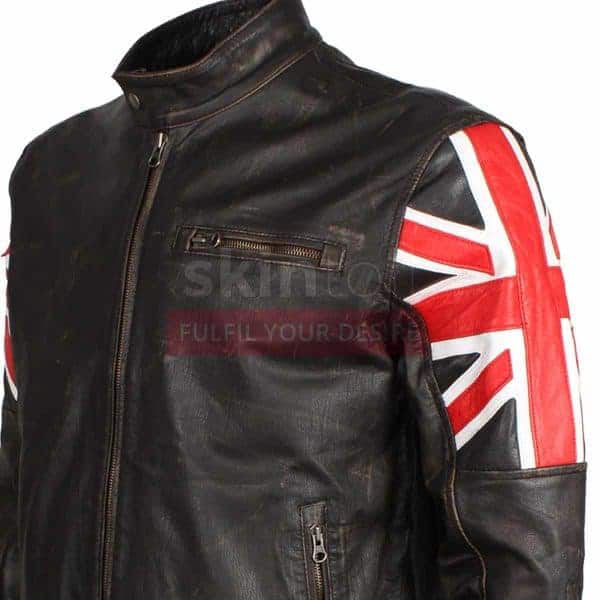 UK Flag Brown Motorcycle Leather Jacket