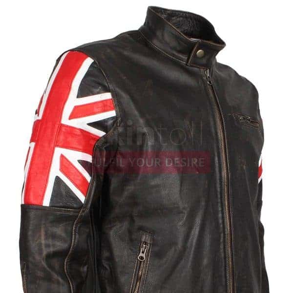 UK Flag Brown Motorcycle Leather Jacket