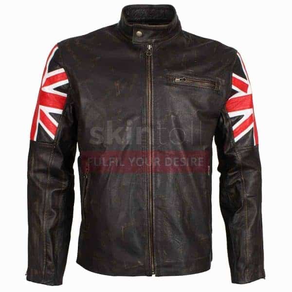 Uk Flag Brown Motorcycle Leather Jacket