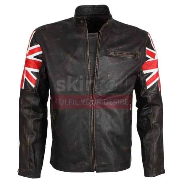 UK Flag Brown Motorcycle Leather Jacket