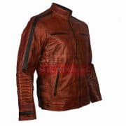Vintage Motorbiker Brown Waxed Cafe Racer Leather Jacket