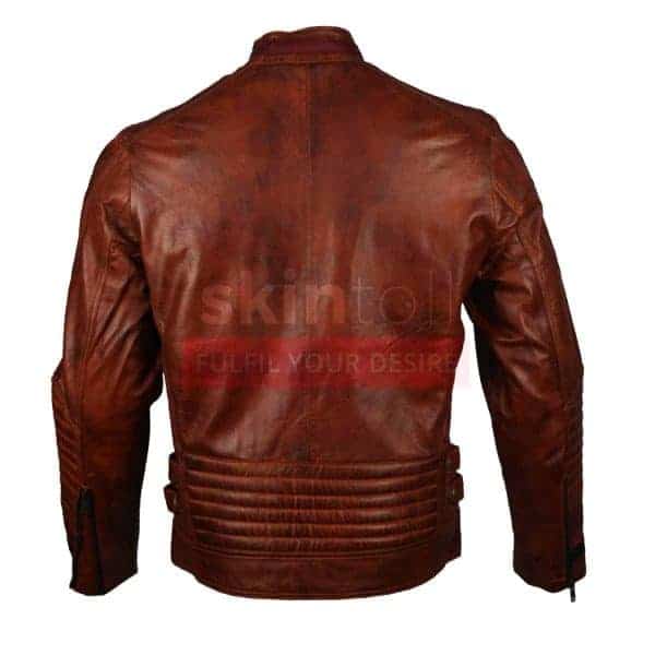 Cafe Racer Motorbiker Vintage Brown Waxed Leather Jacket