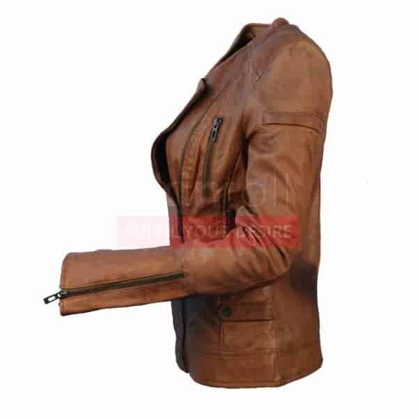 New Classic Brown Women Motorcycle Biker LambSkin Leather Jacket.jpg