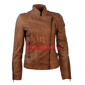 lambskin brown leather motorcycle jacket womens