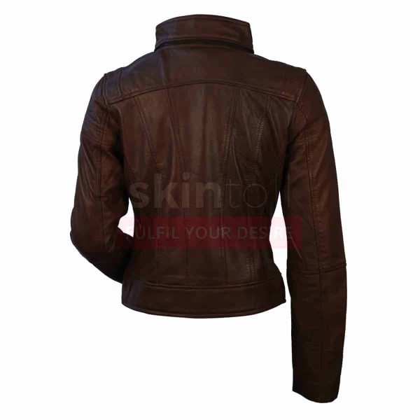 Women Choco-Brown SlimFit Motorcylce Leather Jacket