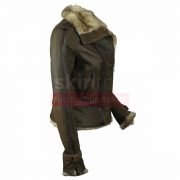Women Hot Vintage Fur Collar Winter Warm Brown Leather Jacket