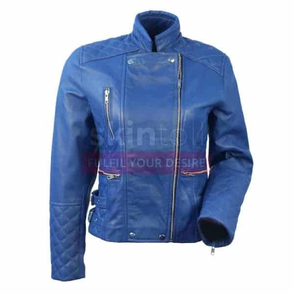 Women Motorcycle SlimFit blue soft leather jacket