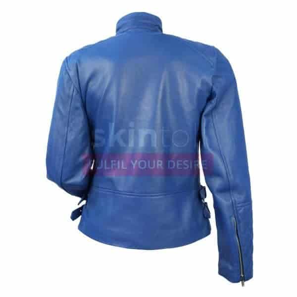 Women Motorcycle SlimFit blue soft leather jacket