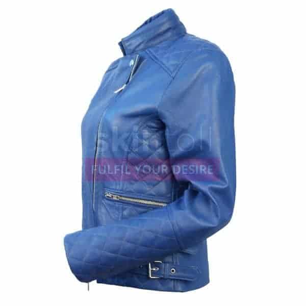 Women Motorcycle SlimFit blue soft leather jacket