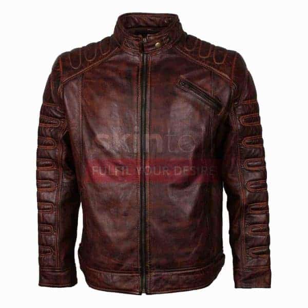 Mens Vintage Cafe Racer Jacket in brown leather