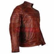 Cafe Racer Biker Casual Brown Waxed classic Leather Jacket