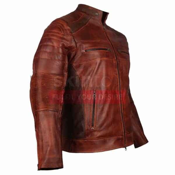 Cafe Racer Biker Casual Brown Waxed classic Leather Jacket
