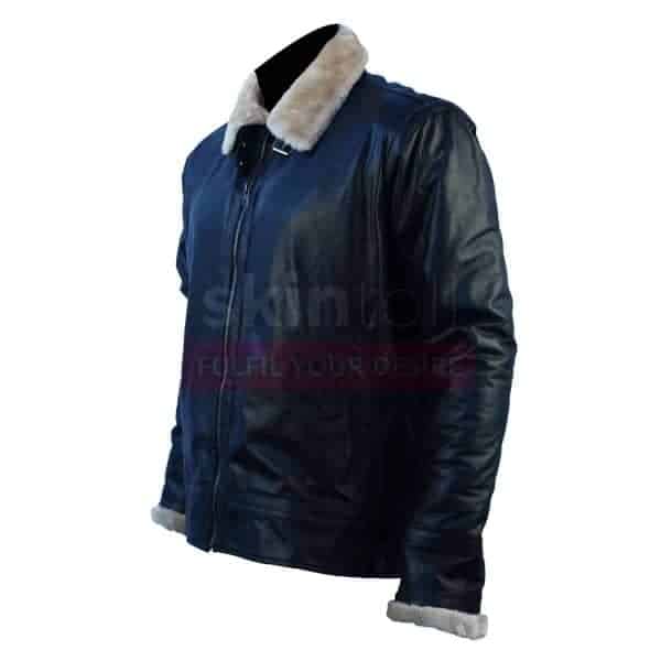 Mens New Fashion Winter Classic Fur Black Leather Jacket