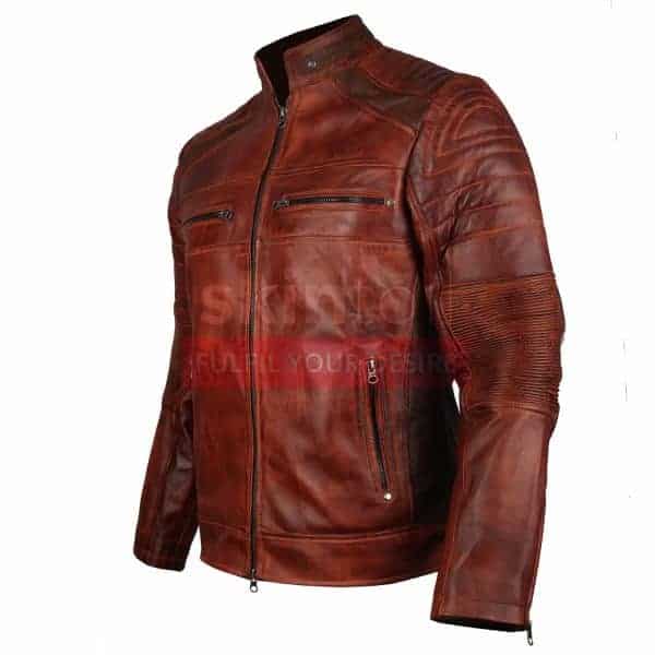 Vintage Cafe Racer Biker Brown Waxed classic Leather Jacket