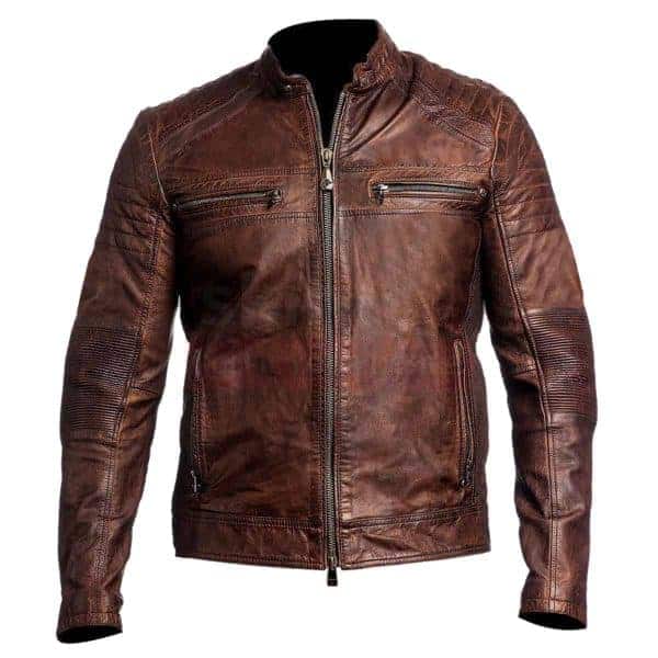 Vintage cafe racer brown leather jacket