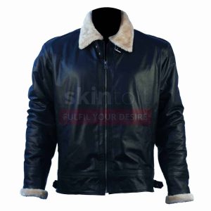Mens New Fashion Winter Classic Fur Black Leather Jacket