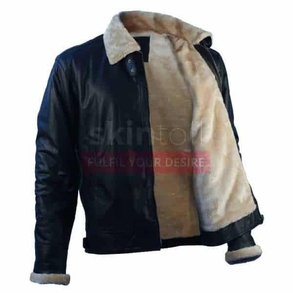 Mens New Fashion Winter Classic Fur Black Leather Jacket