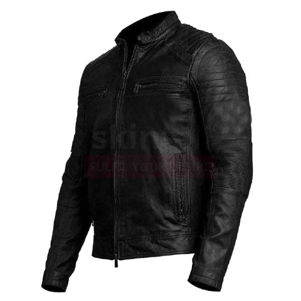 Mens Vintage Biker Moto Cafe Racer Genuine Real Leather Jacket