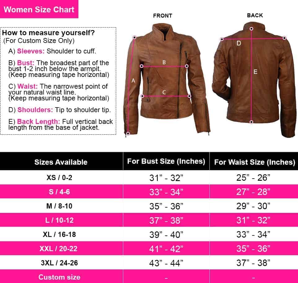 Size Guide Leather Jacket Men & Women | Skintoll